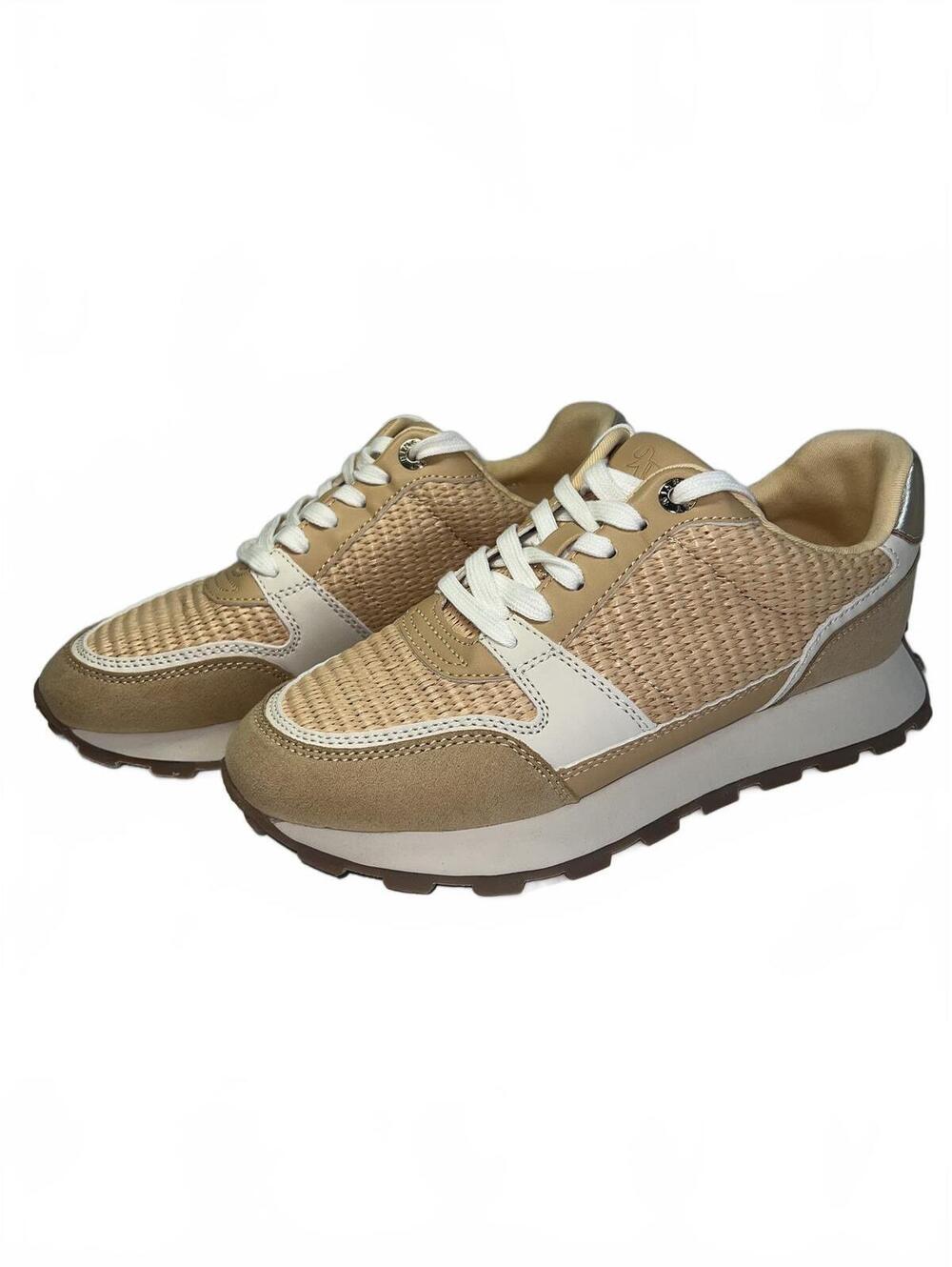Nine West Kalah Women's Beige and White Textile Sneakers Size 6.5